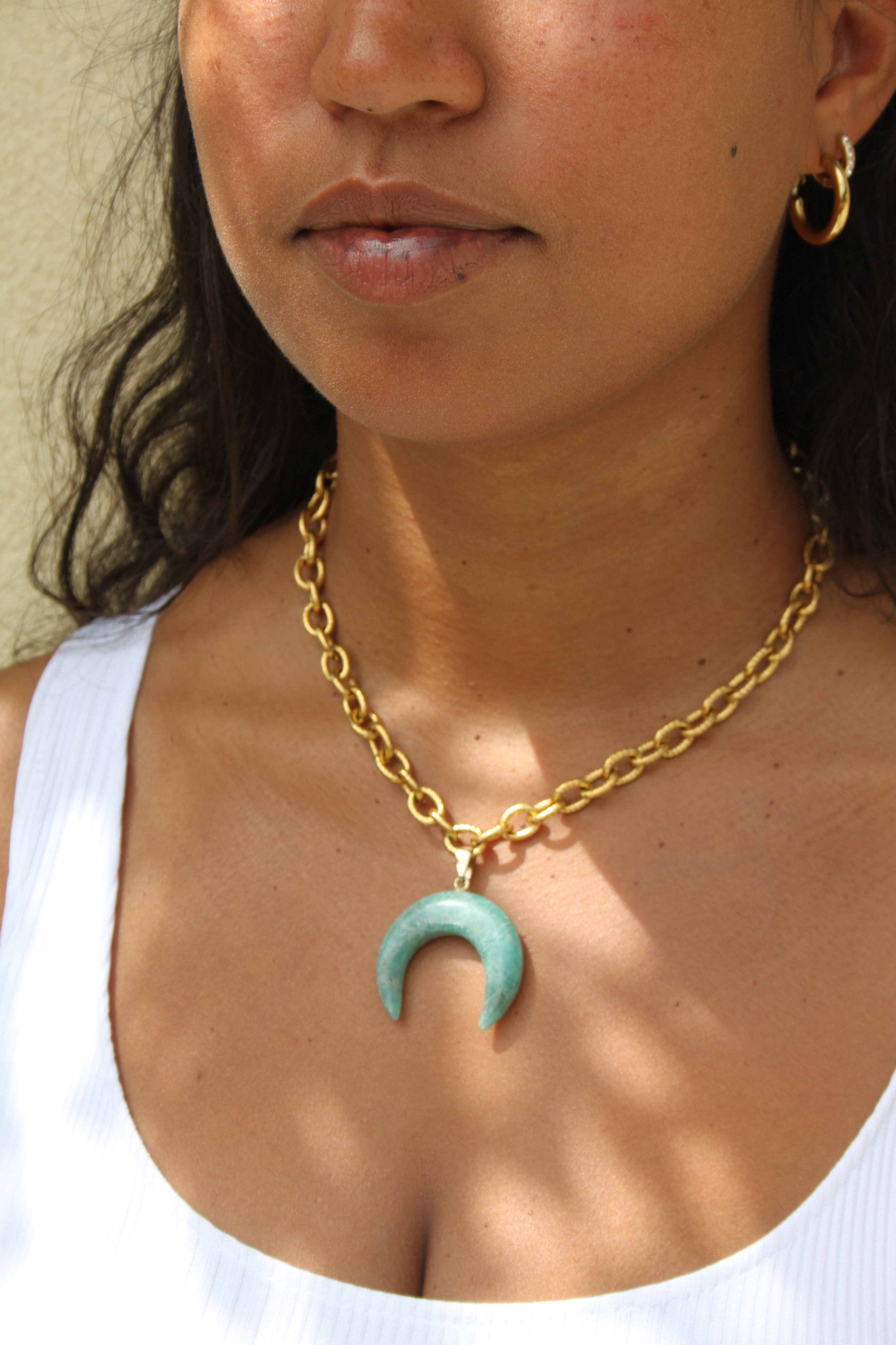 Collier "Luna" en amazonite & acier inoxydable doré