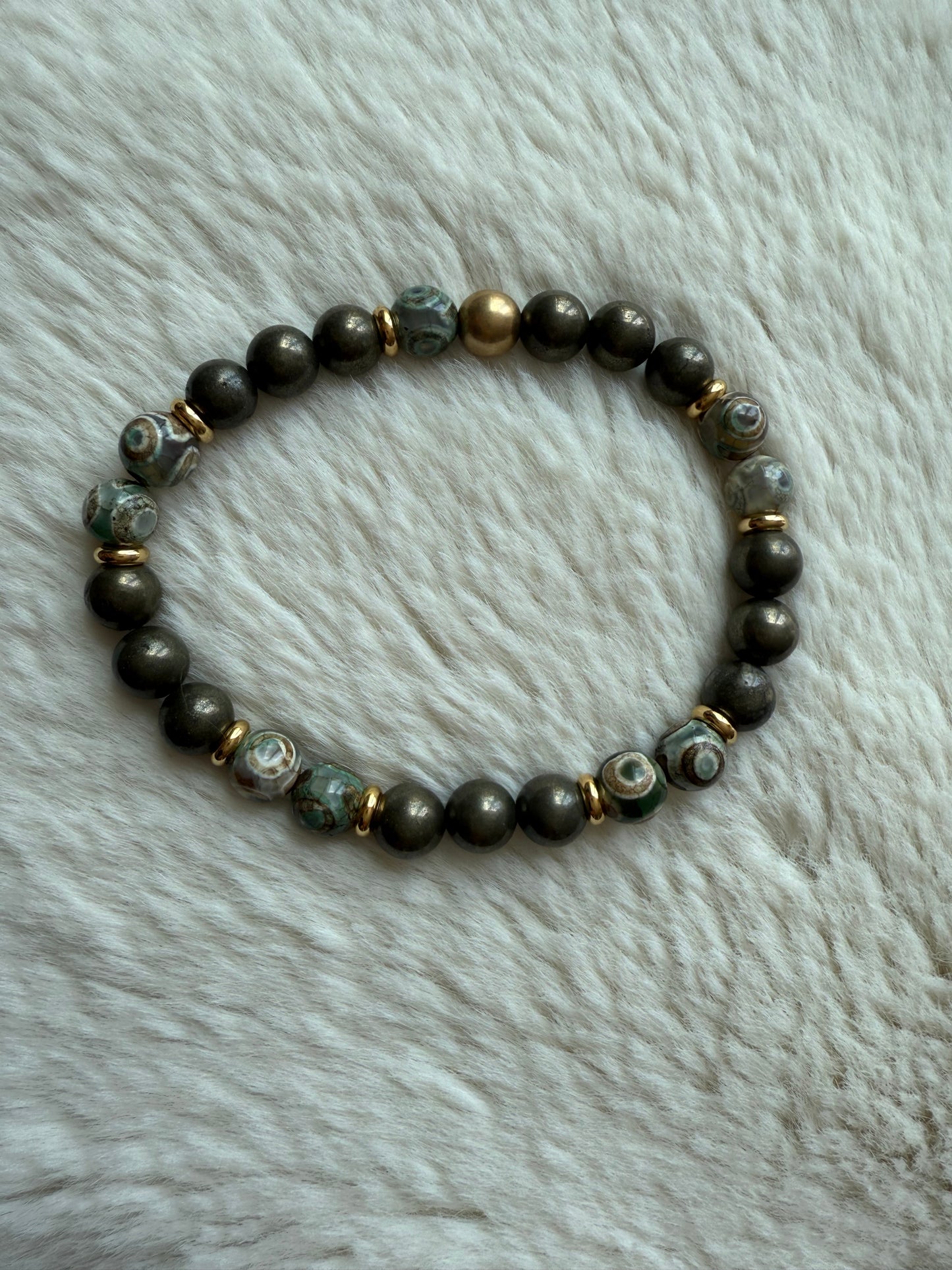 Bracelet en agate tibétaine et pyrite