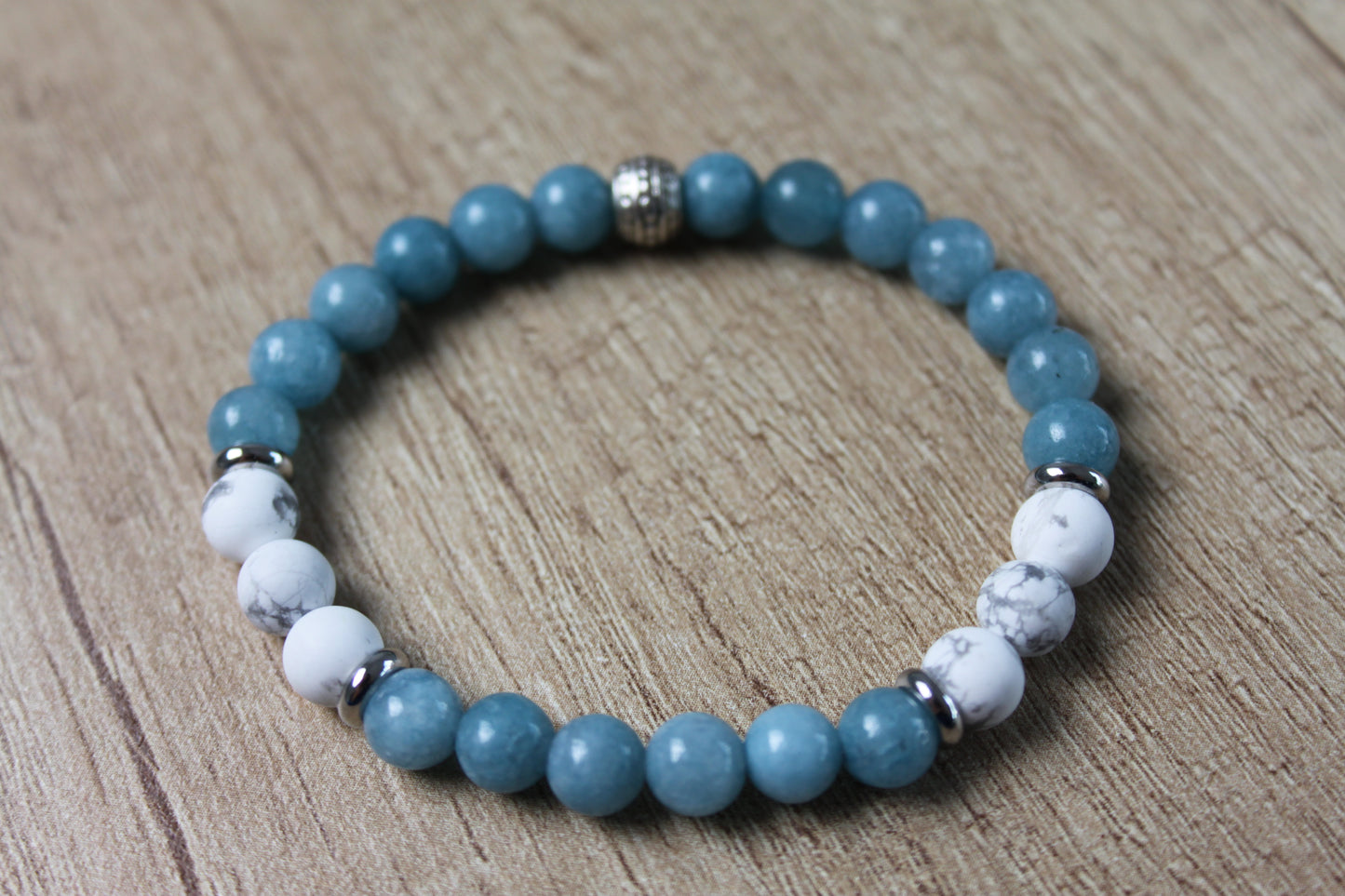 Bracelet en Aigue Marine et Howlite