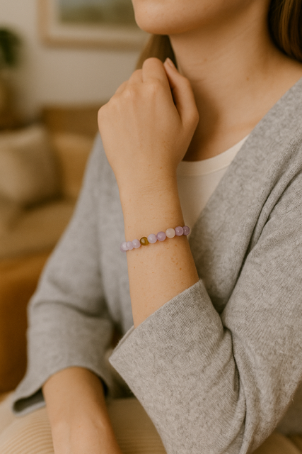 Bracelet en Quartz Rose, calcédoine mauve, lépidolite