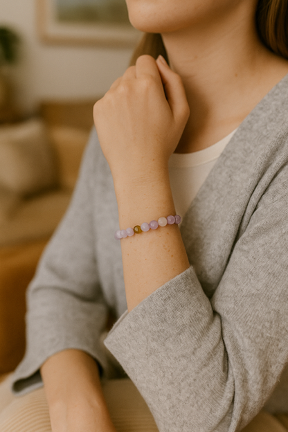 Bracelet en Quartz Rose, calcédoine mauve, lépidolite