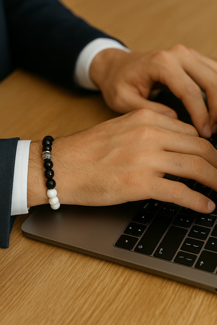 Bracelet hématite , Howlite et agate noire