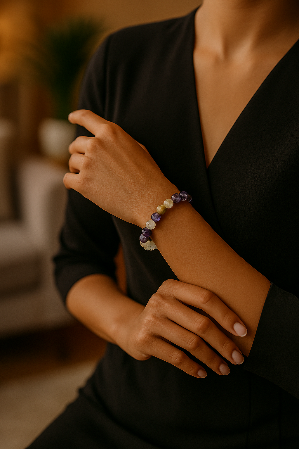 Bracelet en citrine et améthyste