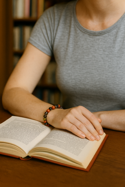 Bracelet en Jaspe Rouge, Grenat et quartz Fumé
