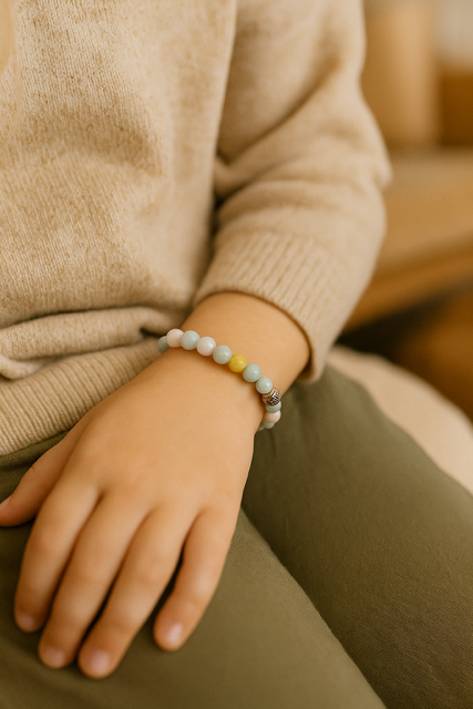 Bracelet pour enfant en morganite, héliodore et Aigue-marine