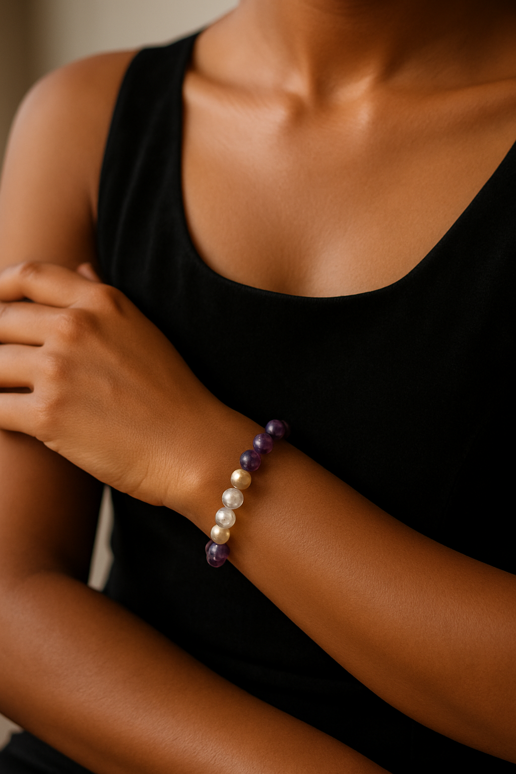 Bracelet en citrine et améthyste