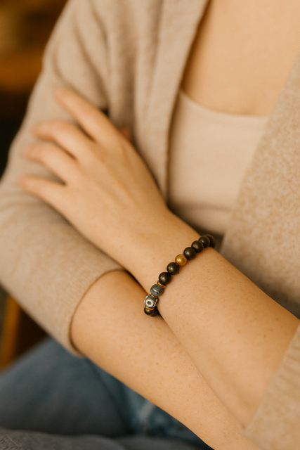 Bracelet en agate tibétaine et pyrite