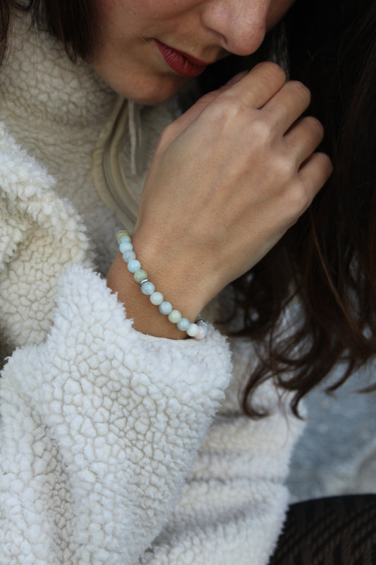 Bracelet pour enfant en morganite, héliodore et Aigue-marine