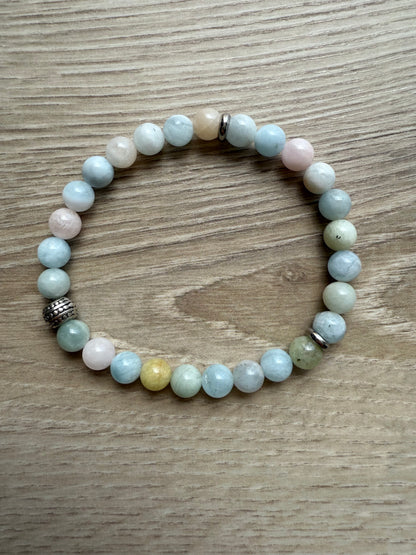 Bracelet pour enfant en morganite, héliodore et Aigue-marine