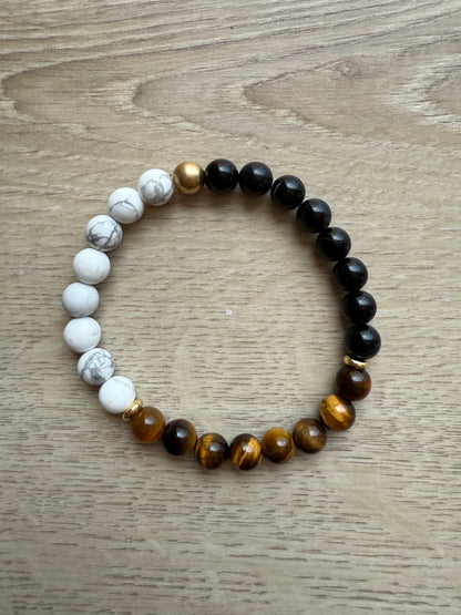 Bracelet en Howlite , agate noire et oeil de tigre