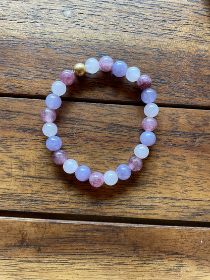 Bracelet en Quartz Rose, calcédoine mauve, lépidolite